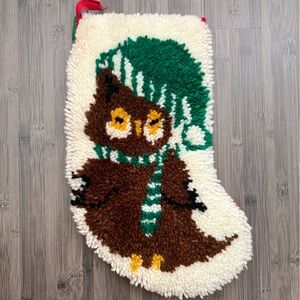 Vintage Latch Hook Owl with Scarf Stocking